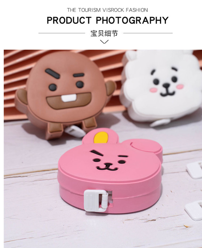 BTS Cartoon BT21 Small Tape Measure Cute Portable Waistline Measuring Tape Clothes Ruler 1m Soft Rubber Flexible Ruler