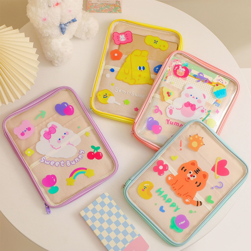 Túi Đựng Máy Tính Bảng Bằng PVC Trong Suốt Hình Gấu Hoạt Hình Dễ Thương