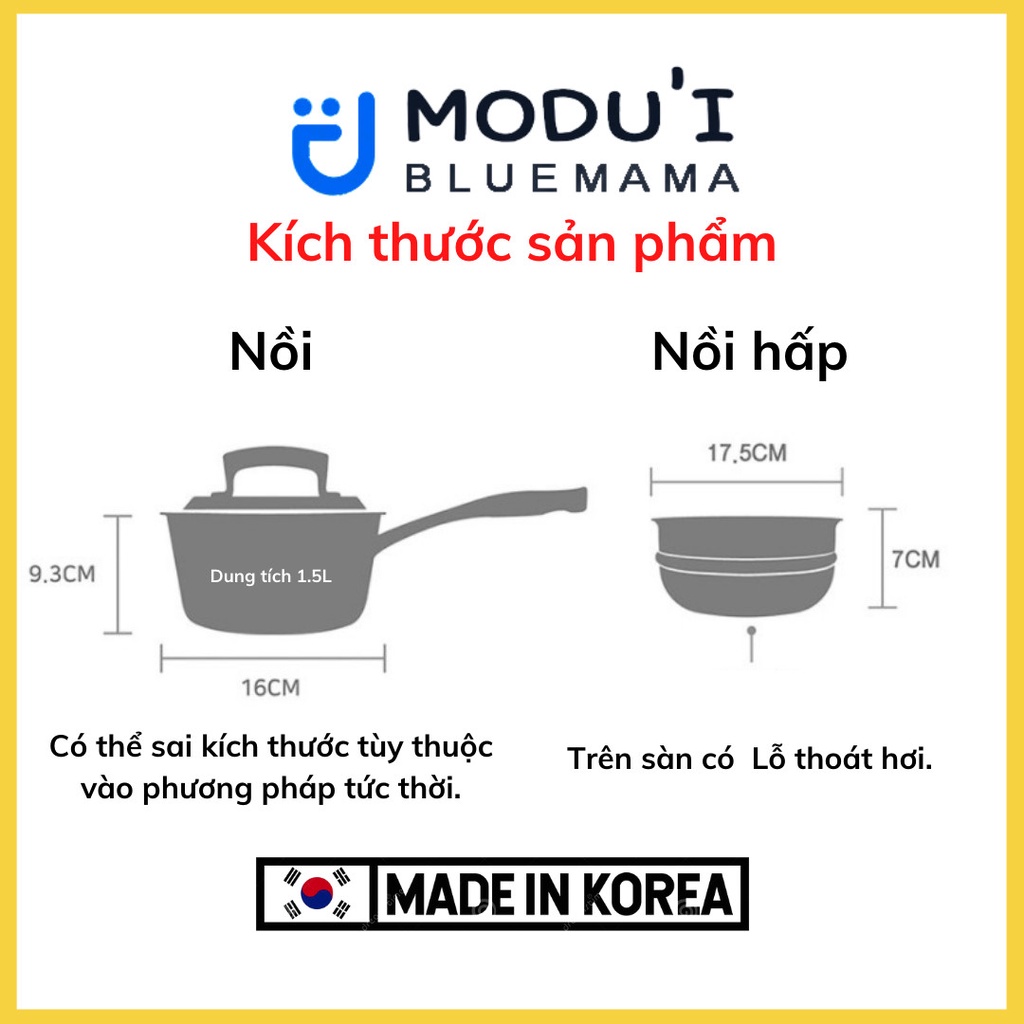 Nồi nấu cháo, nấu bột, hấp, chế biến đồ ăn dặm cho bé inox 5 đáy 3 IN 1, chống dính cao cấp Chính Hãng Bluemama Hàn Quốc