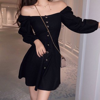 Đầm ulzzang mỏng tay bồng retro