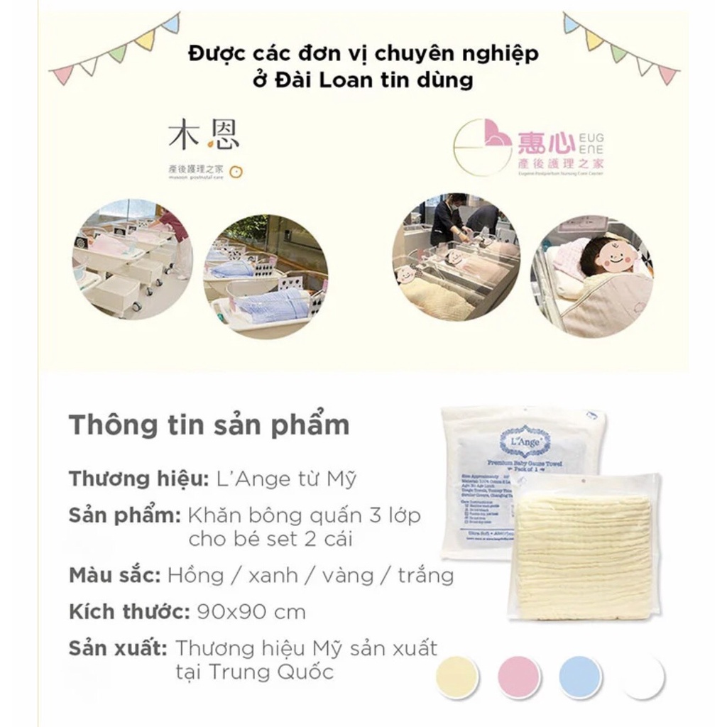 SET 2 KHĂN TẮM - KHĂN QUẤN ĐA NĂNG VẢI BÔNG L'ANGE 3 LỚP 90X90