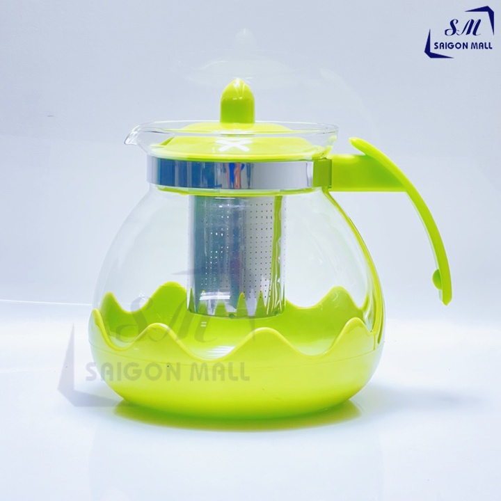 Ấm trà lõi lọc 1500ml, Ấm pha trà bằng thuỷ tinh JY-303 kiểu dáng đẹp nhiều màu ngẫu nhiên