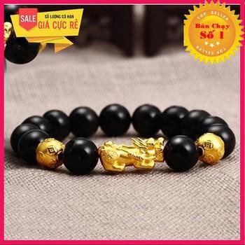 Vòng đá phong thủy đen có tỳ hưu bằng vàng 24k mang đến may mắn tài lộc, sức khỏe