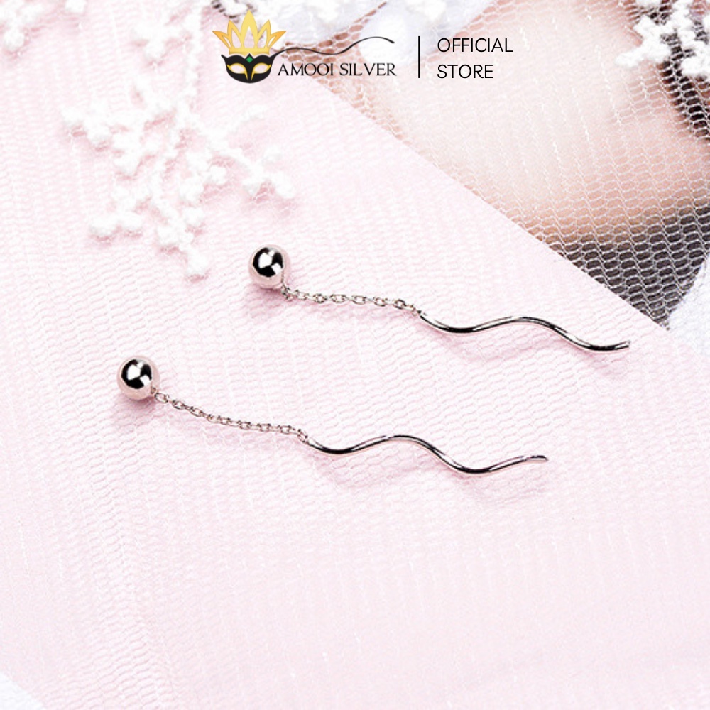 Bông Tai Bạc S925 Mẫu Bi Xoắn Dáng Tua Dài Xỏ Qua Tai - Amooi Silver AB14