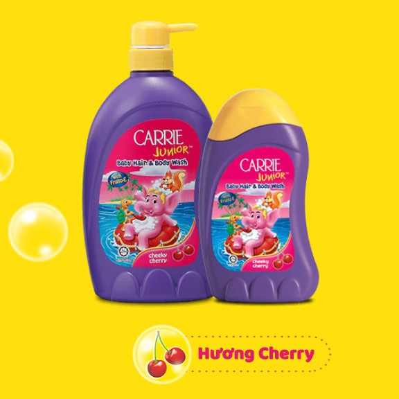 Sữa tắm gội toàn thân Carrie Junior 2 trong 1 hương Cherry chai 280g/700g