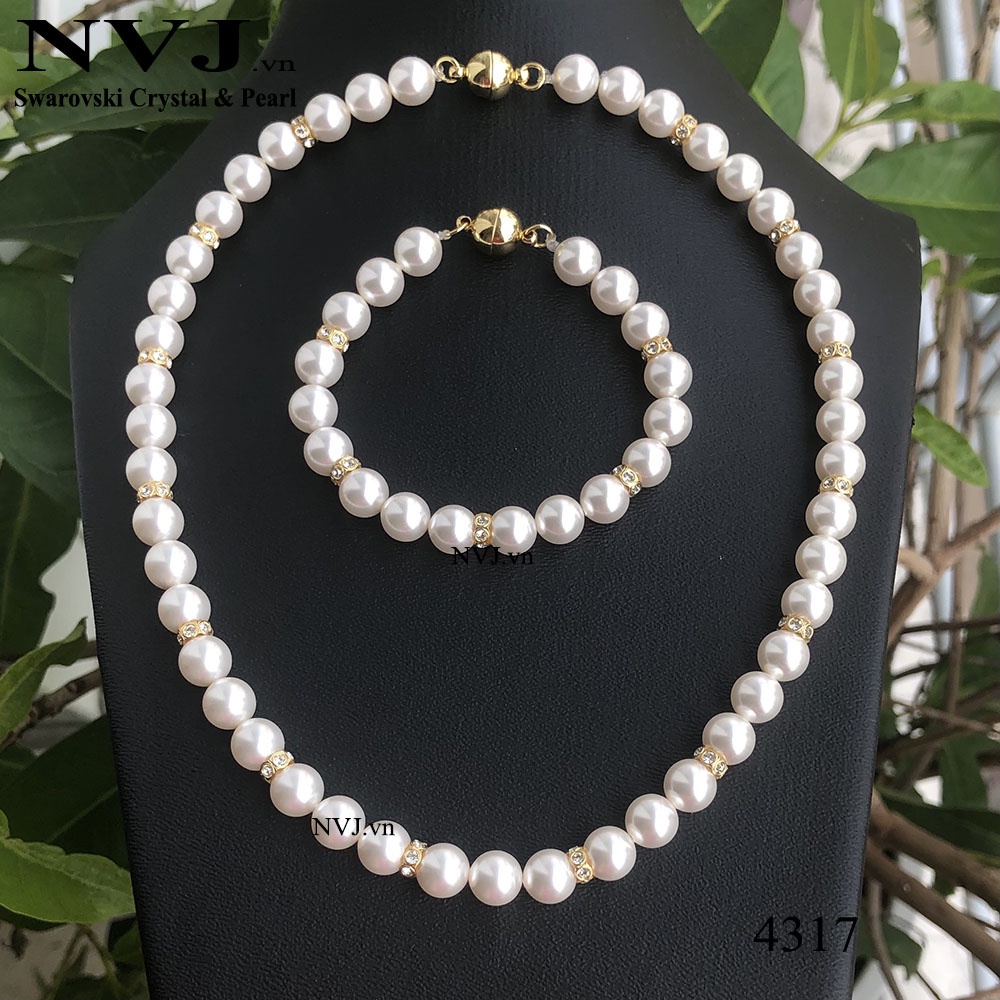 Bộ trang sức Swarovski 8ly kèm hạt đệm Rondelle Spacer 77506 sang trọng cao cấp, khóa nam châm hít xịn sò