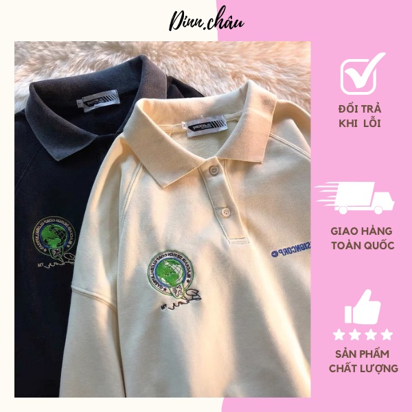 Áo thun polo tay dài, hoodies, áo phong cách hàng quốc, quần áo Unisex, màu đen trắng - size M, L, XL