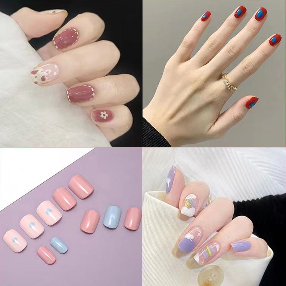 [Hàng mới về] Hộp 24 móng tay giả dáng vuông che toàn móng có thể tái sử dụng tiện lợi