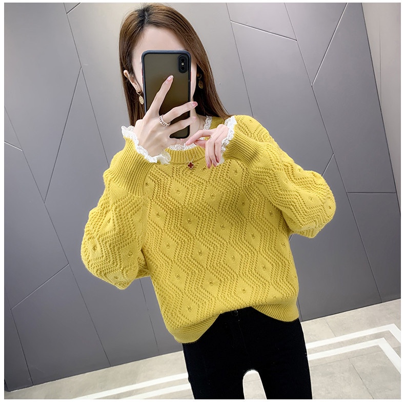 Áo len cổ tròn Áo Len Nữ Pha Ren Phong Cách Hàn Quốc AL50