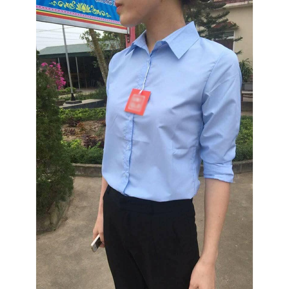 Áo sơ mi nữ tay dài công sở bassic chất cotton ít nhăn, mặc mát màu Trắng | BigBuy360 - bigbuy360.vn