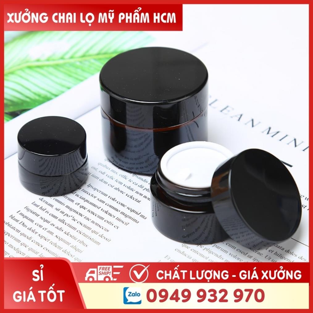 Hủ Đựng Kem 🏵️ Hũ Chiết Mỹ Phẩm Thủy Tinh Nâu Nắp Đen 30g Thiết Kế Nhỏ Gọn, Sang Trọng Chuyên Dùng Spa