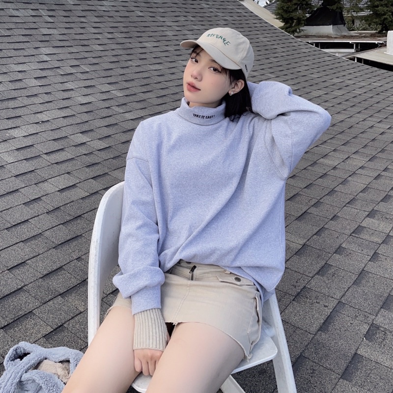 Áo Sweater cổ lọ tay dài chất nỉ gân mềm mịn thời trang cao cấp TECE
