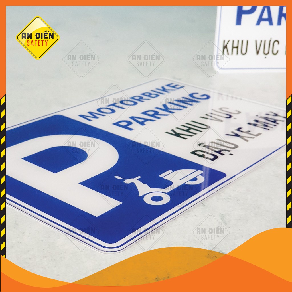 Biển báo An Điền Safety - Biển báo mica cao cấp BÃI ĐẬU XE MÁY - Tặng kèm miếng dán tường keo 3M