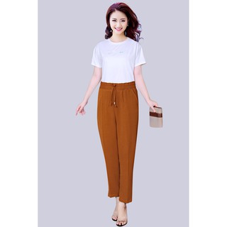 Quần baggy nữ lưng thun vải đũi Qđ03