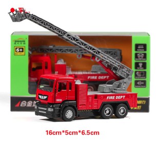 Xe ô tô cứu hỏa cầu thang rút cabin bằng sắt mô hình tỉ lệ 1:50 có âm thanh và đèn