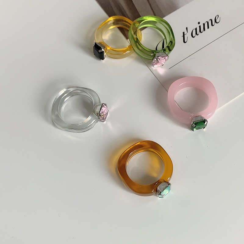 Nhẫn đính đá nhựa resin nhiều màu thời trang hàn quốc cho nữ