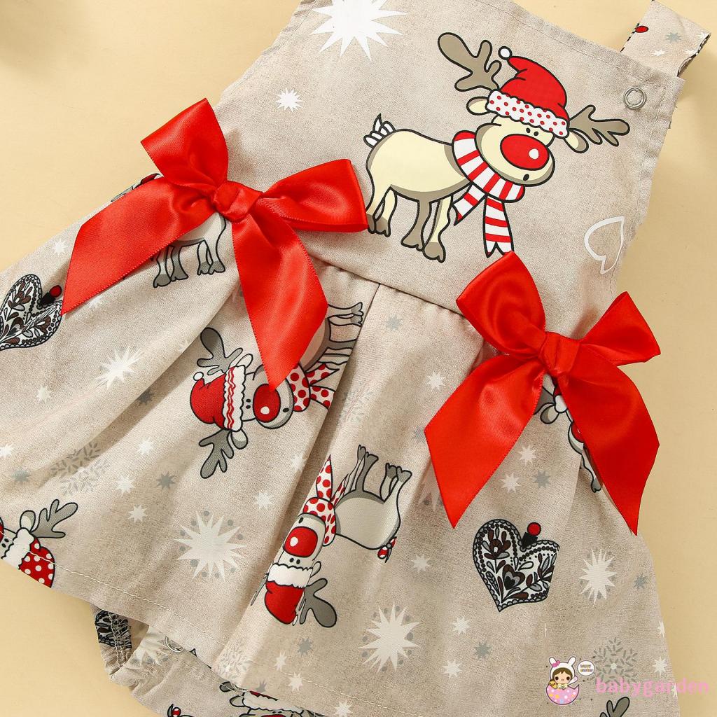 Bộ Áo Liền Quần + Đầm Sát Nách In Họa Tiết Giáng Sinh + Băng Đô Cài Tóc Xinh Xắn Cho Bé Gái 0-3 Tuổi