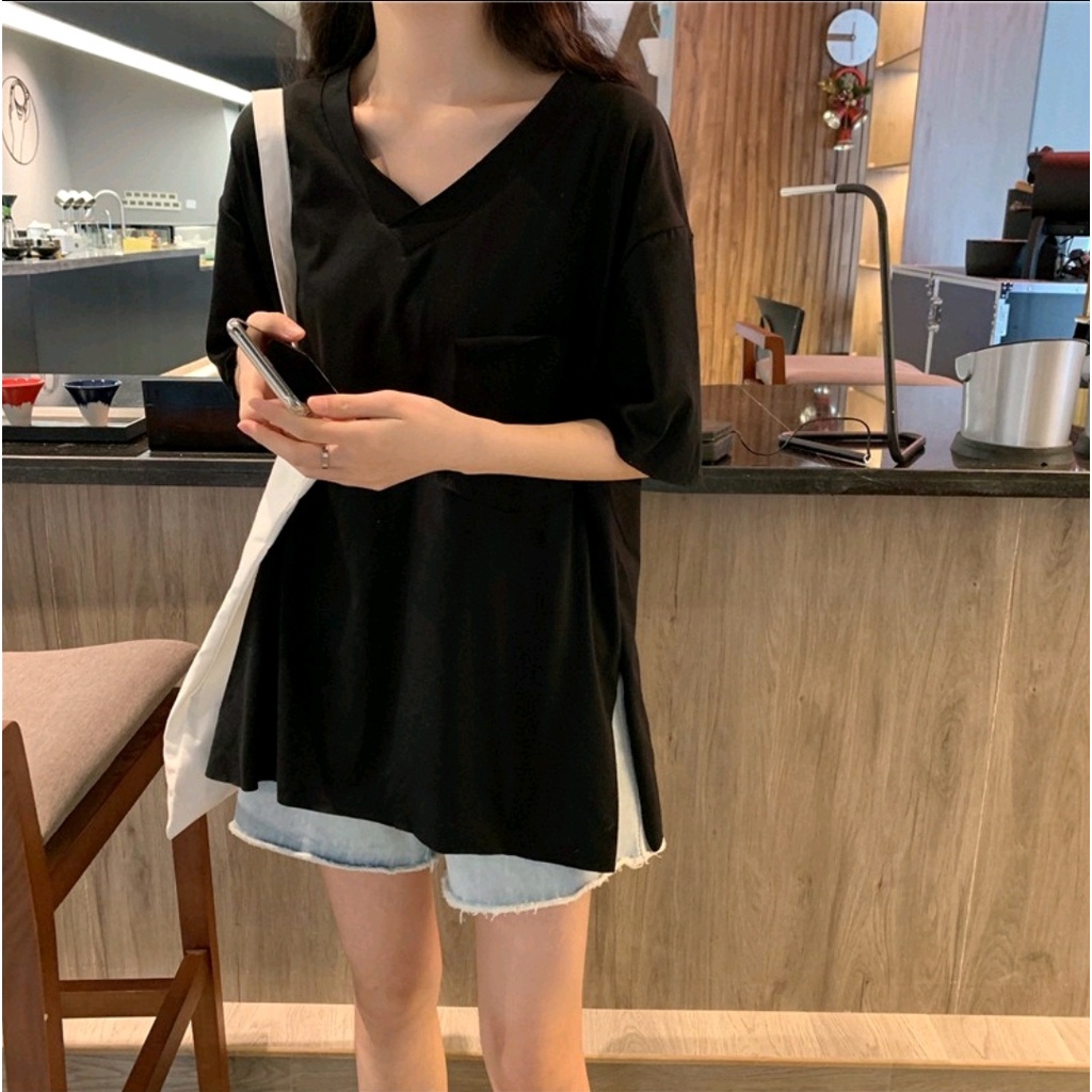 Áo thun nữ cổ tim túi ngực 2 vạt - 612