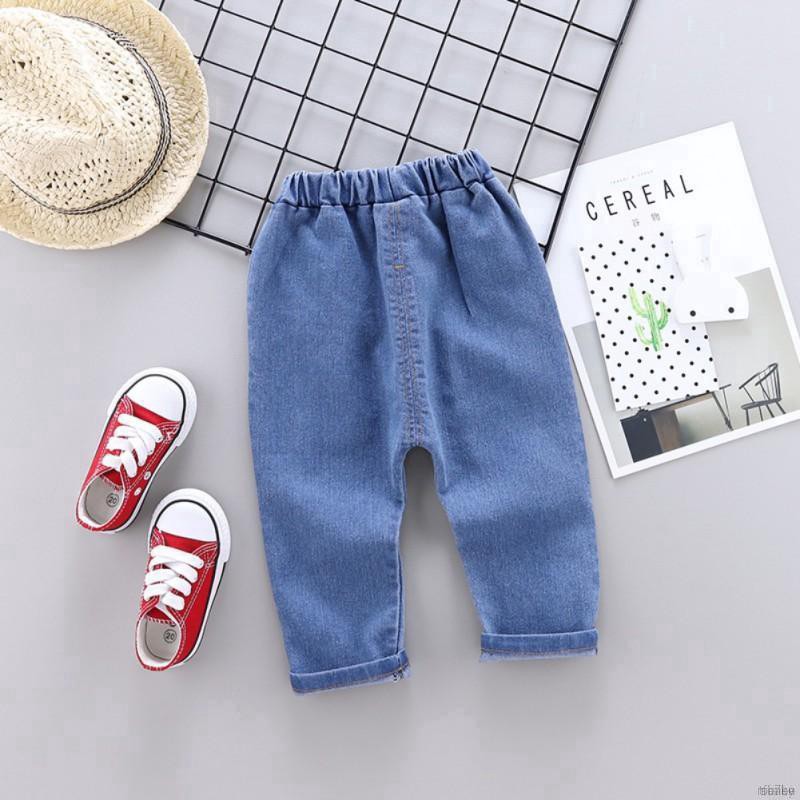 ruiaike  Boy Girl Kids Long Pants Letters Rainbow Print Denim Pants Straight Loose Jeans Trousers