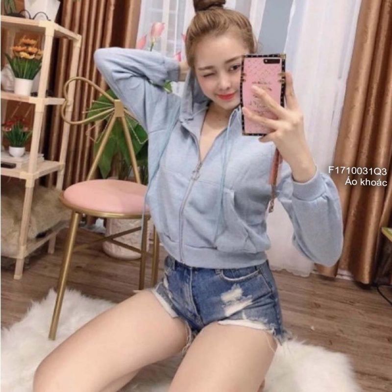 Áo khoác len tăm có nón kéo khóa phối túi trước tay dài hàng QC!Chất liệu: len tăm&lt;br&gt;Freesize dưới 55kg