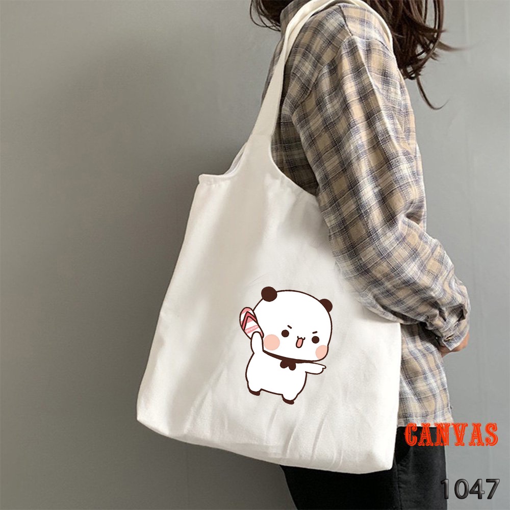 Túi Tote Vải Canvas Kích Cỡ Lớn Đựng Vừa A4 1047 Họa Tiết Gấu Coi Chừng Tui Thời Trang Hàn Quốc Cực Đẹp