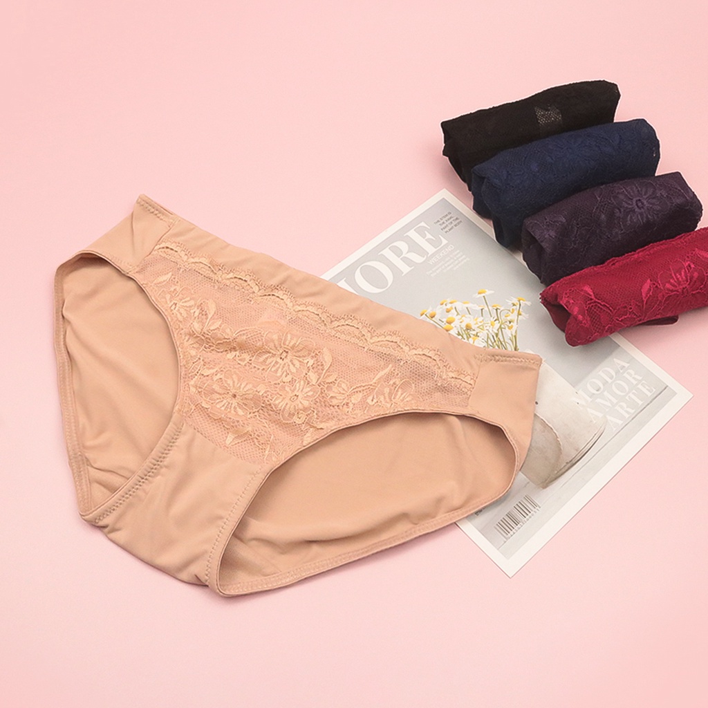 Quần Lót Nữ Thun Lạnh Phối Ren Cạp Vừa Luperi Dáng Bikini Chất Liệu Mềm Mịn Co Giãn Không Lằn Mông Kháng Khuẩn Sp712