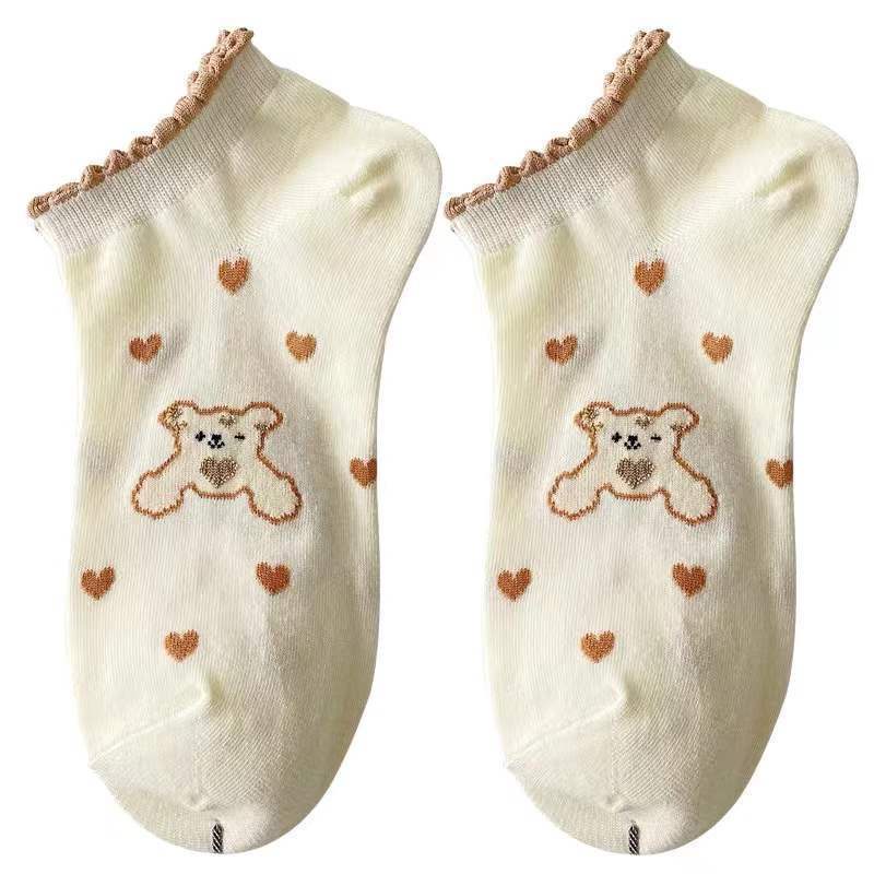 Vớ cotton Cổ Ngắn Mỏng In Họa Tiết Gấu Dễ Thương Phong Cách Nhật Hàn Thời Trang Mùa Hè Cho Nữ