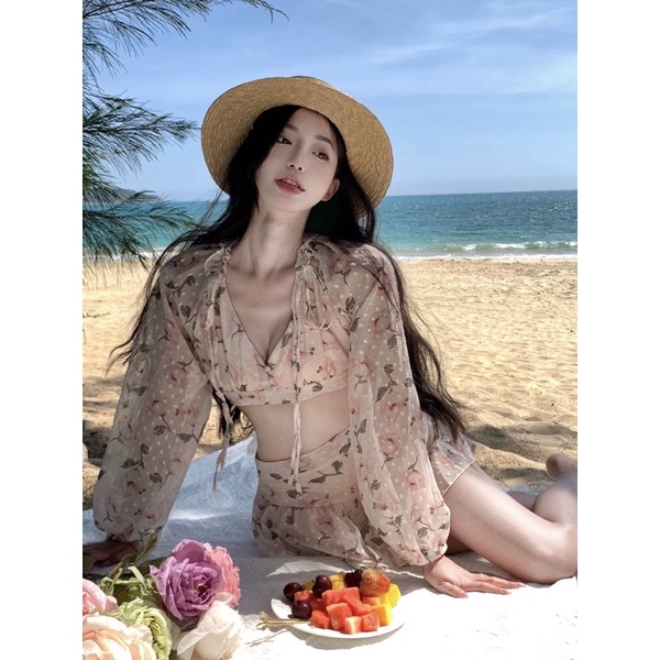 Set Voan Hoa Hồng Cut Lưng QCCC