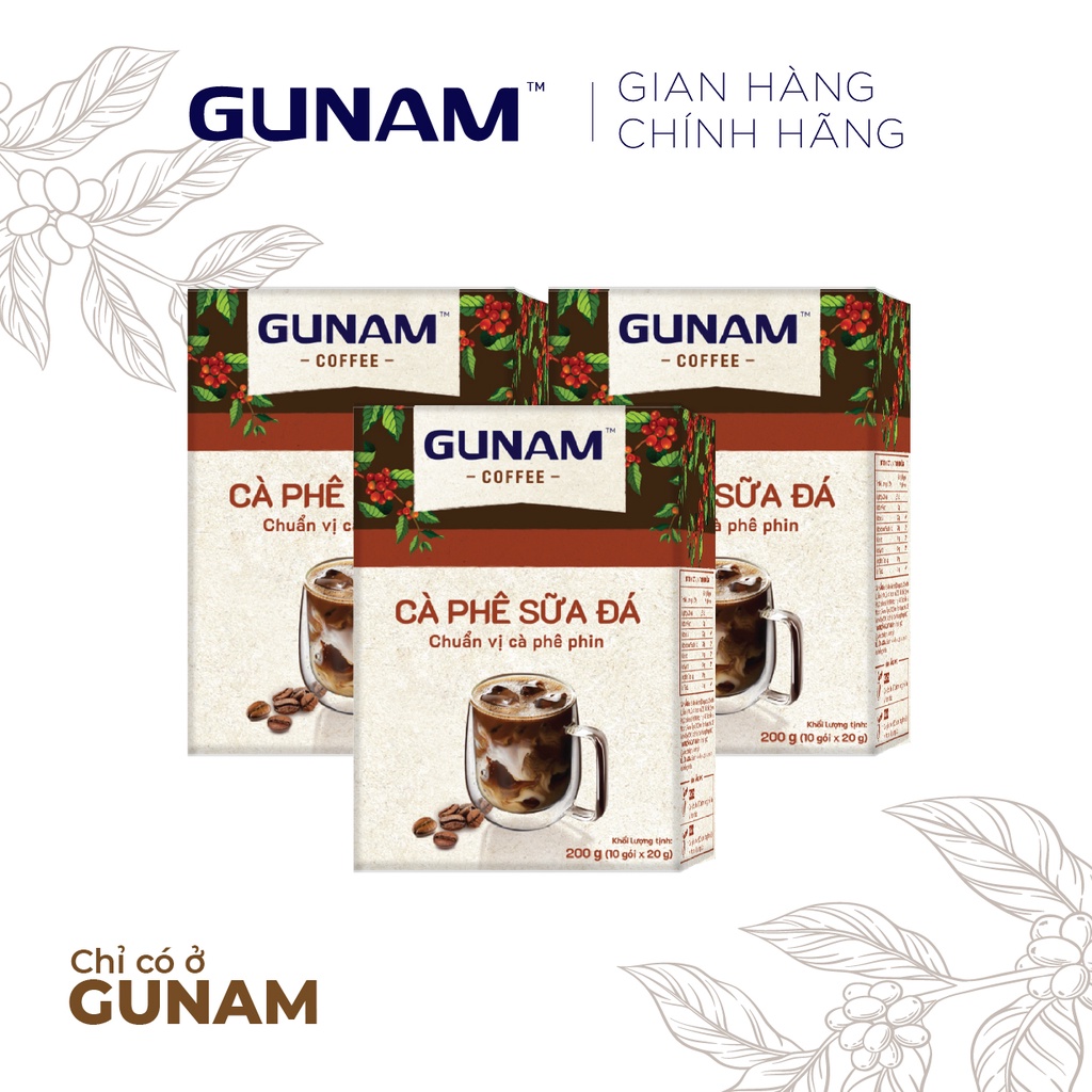 Combo 3 hộp cà phê sữa đá GUNAM chuẩn vị cà phê phin (10 gói x 20g)