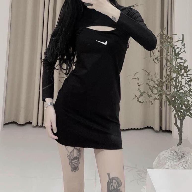 Váy Body Nữ Hình Thêu Hở Ngực Tay Dài XẢ KHO Hít- Váy Thun Ôm Kiểu Dáng Cách Điệu Cho Nữ Ulzzang Oversize  ྇