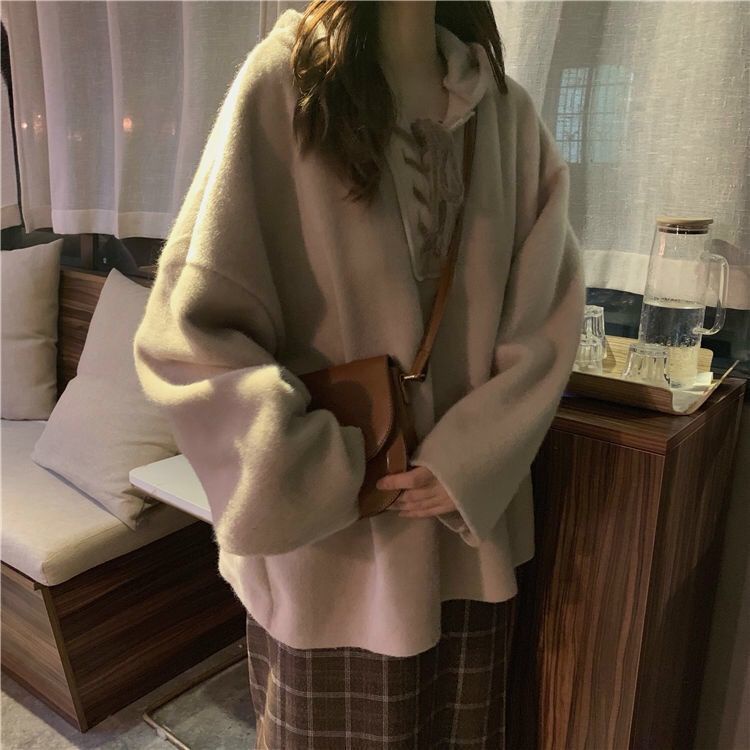 Áo hoodie Harajuku tay dài dáng rộng phong cách Hàn Quốc thời trang thu đông cho nữ