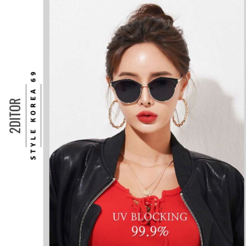 Kính mát 2ditor, Kính râm Hàn Quốc chống tia UV 2ditor Hàn Quốc Mã Jess màu đen cá tính
