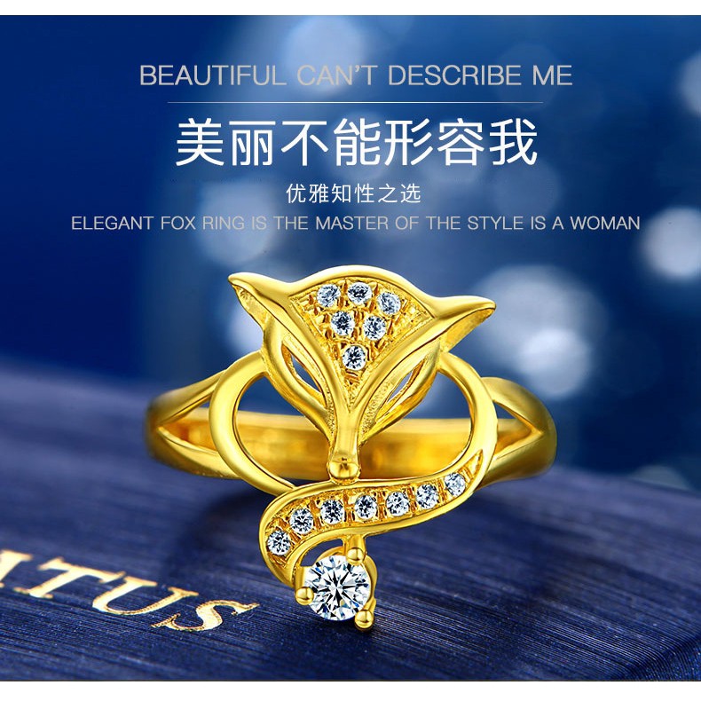 Nhẫn bằng kim loại thiết kế hình cáo đính đá thời trang cá tính cho nữ