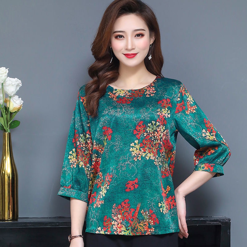 Áo Thun Lụa Lạnh Tay Ngắn Dáng Rộng Thời Trang Mùa Hè Dành Cho Phụ Nữ Độ Tuổi Trung Niên