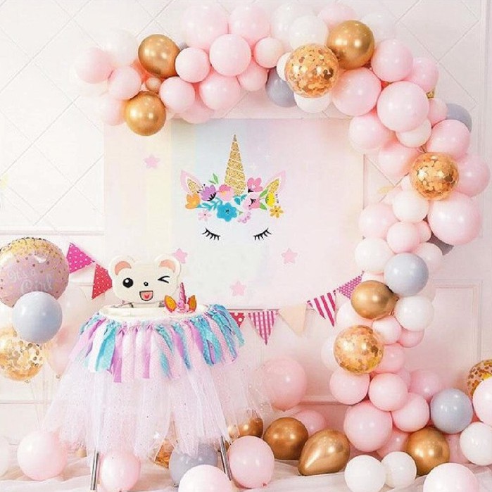 (Có Backdrop) Set Trang Trí Sinh Nhật, Trang Trí Thôi Nôi Cho Bé Mẫu Unicorn ABSHOP COM VN