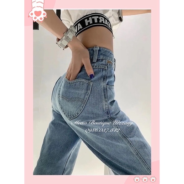 Quần jeans suông ống rộng túi hậu trái tim cực xinh phong cách ulzzang có ảnh thật cuối