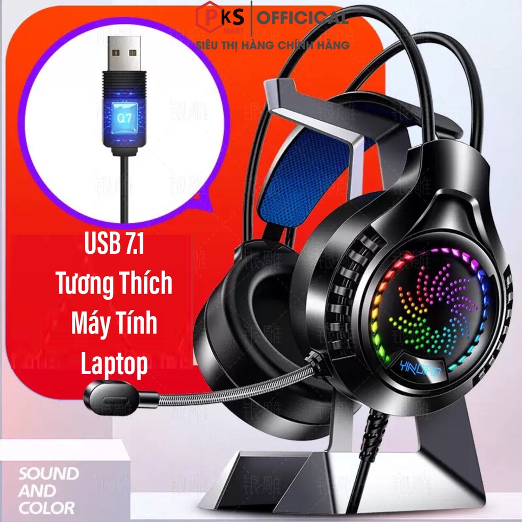 Tai nghe Chụp Tai YINOIAO Q7 Gaming Cao Cấp, Có Mic, Chống Ồn, Led Đẹp Lung Linh, Tai Nghe Lắp Đặt Phòng Game - PKSMART