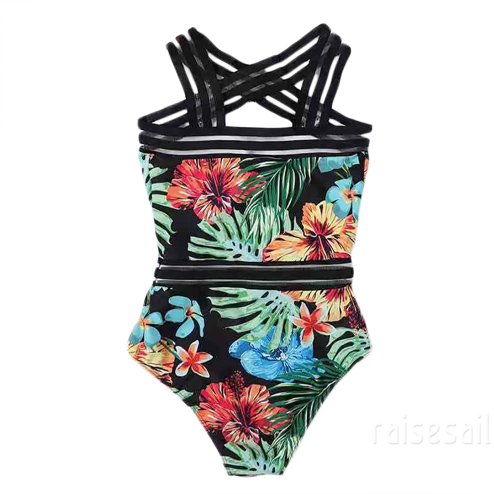 Rs-Women´s Sexy Leaves Flower Printing Swimsuit, Classic Sleeveless High Waist Playsuit, Tight V-neck Romper | BigBuy360 - bigbuy360.vn