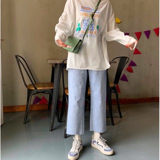 QUẦN JEANS SUÔNG XANH NHẠT MOM JEANS BASIC