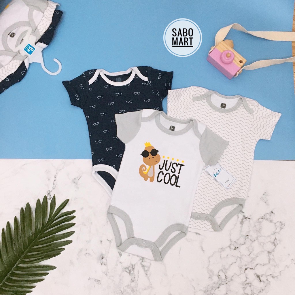 (CHỌN MẪU) Set 3 Bodysuit Body Chip Cộc Tay Kèm Móc Hàng VN Xuất Dư Cho Bé Siêu Đẹp