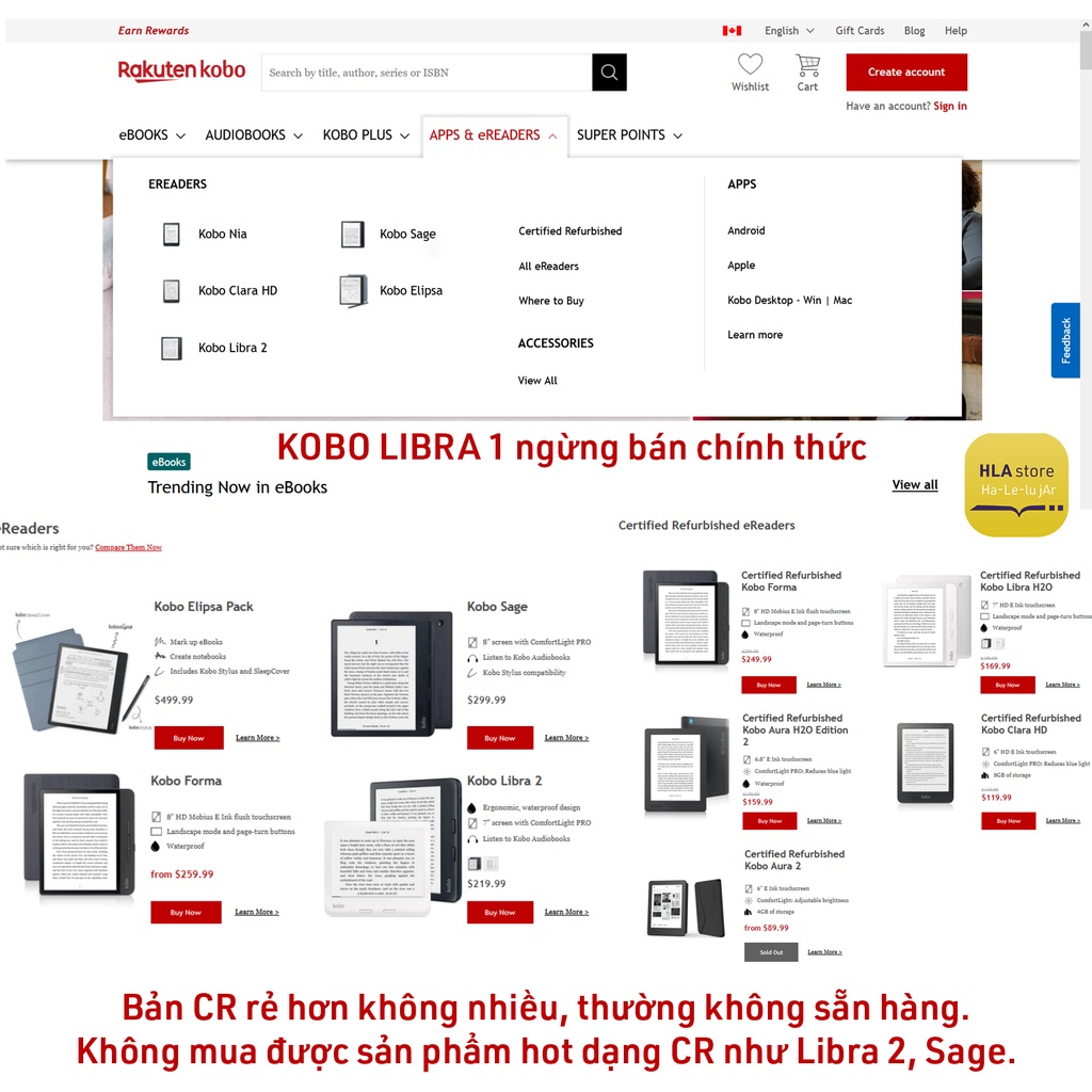 Máy đọc sách Kobo Libra H2O - 7inch, 8Gb  - new