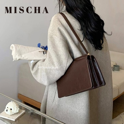 MISCHA Túi Đeo Vai Da PU Màu Trơn Phong Cách retro Thời Trang Thu Đông