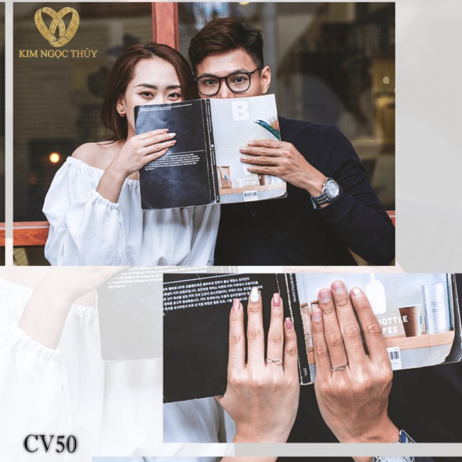 Cặp Nhẫn Cưới Cao Cấp Kim Ngọc Thủy 10k Màu Trắng CV50