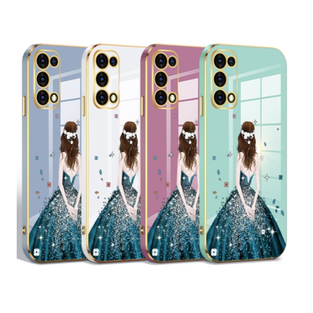 Ốp Điện Thoại Viền Vàng In Họa Tiết Cô Gái Xinh Đẹp Cho OPPO reno 5 6Z 4 8z 8 8T 6 Pro 7 7z 3 2 2F Z