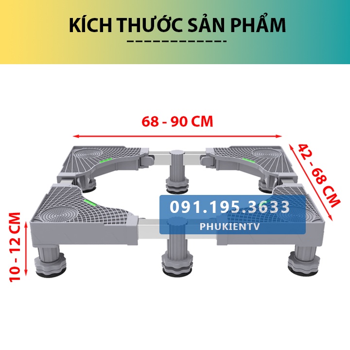 Chân Máy Giặt - Tủ Lạnh Kích Thước Lớn 6 Trụ Cao Cấp - ErgoTek MGTL6T - Kệ Để Máy Sấy Máy Rửa Bát