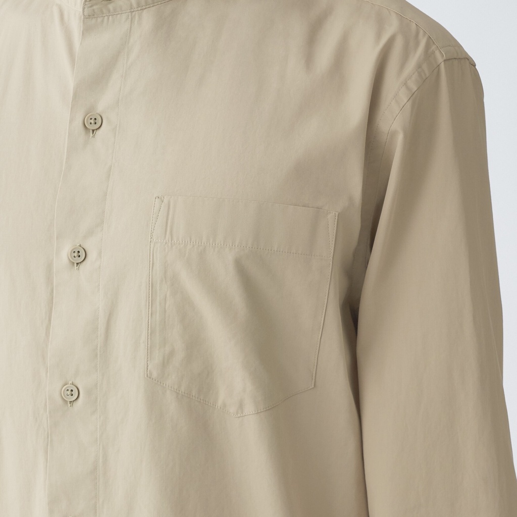 Muji Áo Sơ Mi Vải Broadcloth Cotton Washed Cổ Trụ