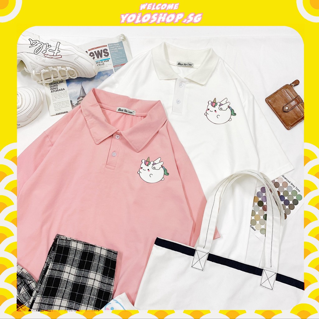 Polo Áo Thun Có Cổ Unisex Tay Lỡ KỲ LÂN Form Rộng Ulzzang Couple