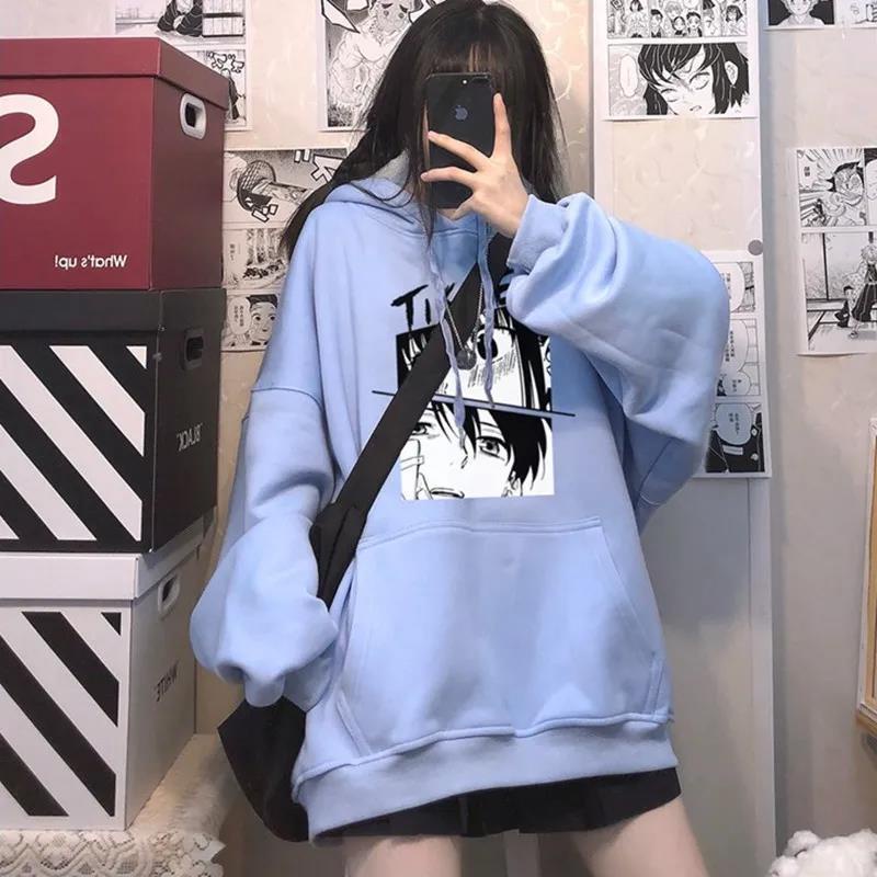 Hooded Sweater Men and Women's Autumn and Winter New Ins Print Japanese Cartoon Tops Couples Loose All-match Coat
