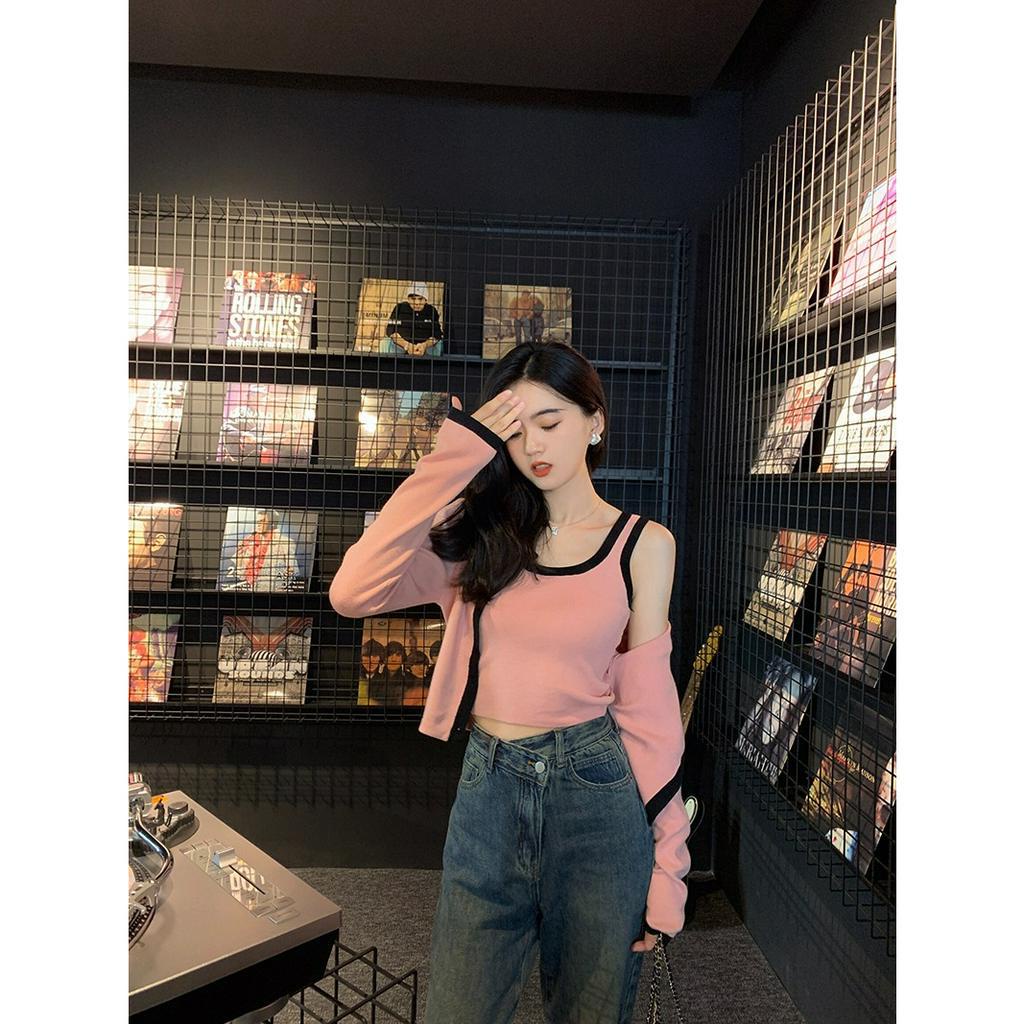 ZHELIHANGFEI Bộ Áo Cardigan Dệt Kim Màu Hồng Mềm Mại Có Hương Thơm Thời Trang Cho Nữ