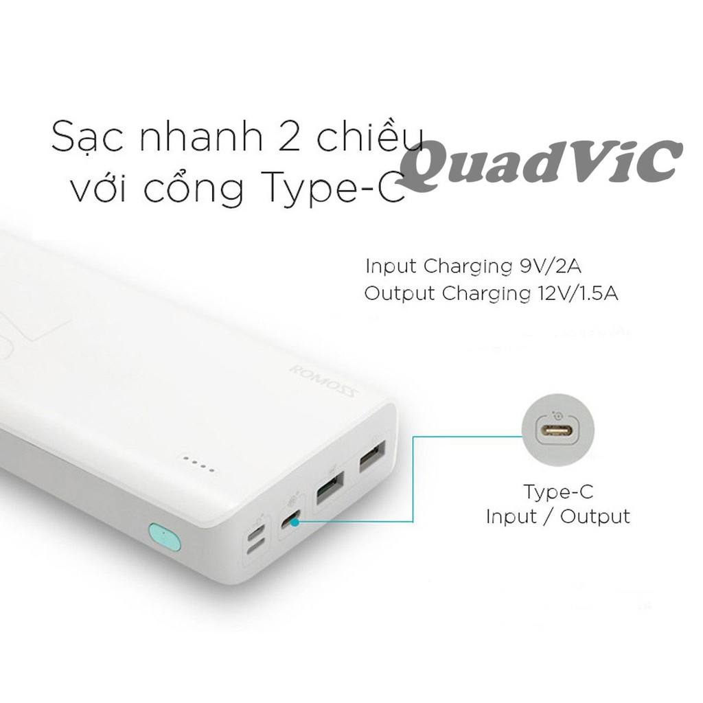 Pin Sạc Dự Phòng 30.000mAh Romoss Sense 8 Plus Sạc nhanh Lightning- Micro USB & Type- C 30000 mah